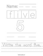 Write the word five Handwriting Sheet