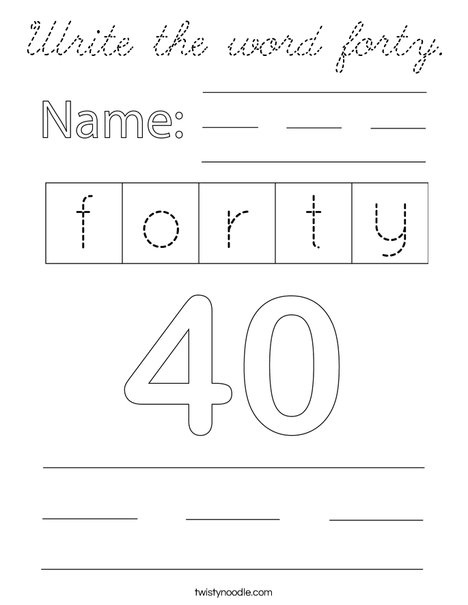 Write the word forty. Coloring Page