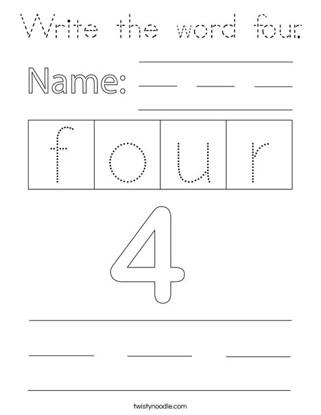 Write the word four. Coloring Page