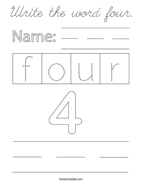 Write the word four. Coloring Page