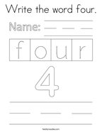 Write the word four Coloring Page