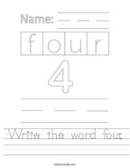 Write the word four Handwriting Sheet