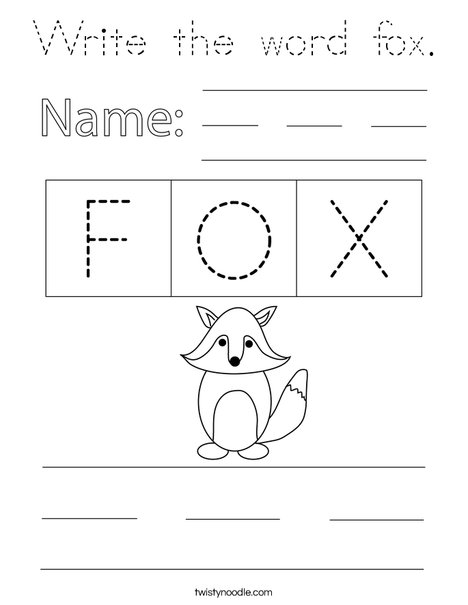 Write the word fox. Coloring Page