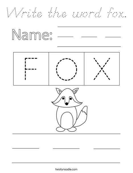 Write the word fox. Coloring Page
