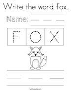 Write the word fox Coloring Page