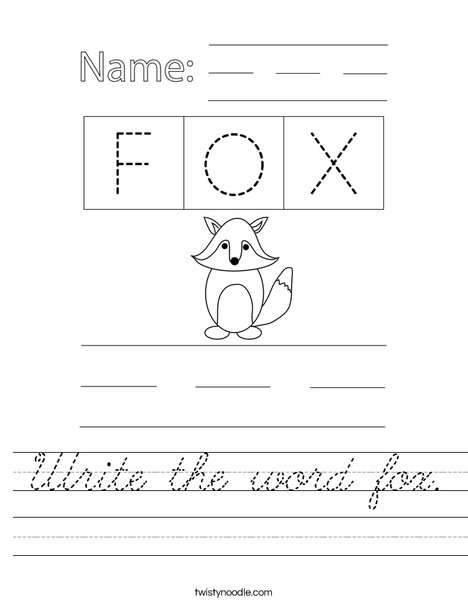 Write the word fox. Worksheet