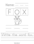 Write the word fox Handwriting Sheet