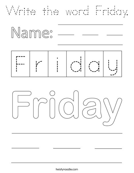 Write the word Friday. Coloring Page