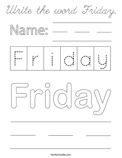 Write the word Friday. Coloring Page