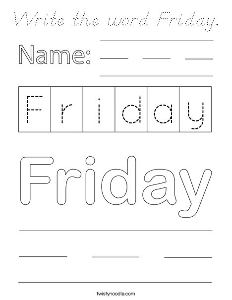 Write the word Friday. Coloring Page