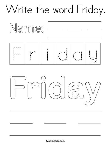Write the word Friday. Coloring Page
