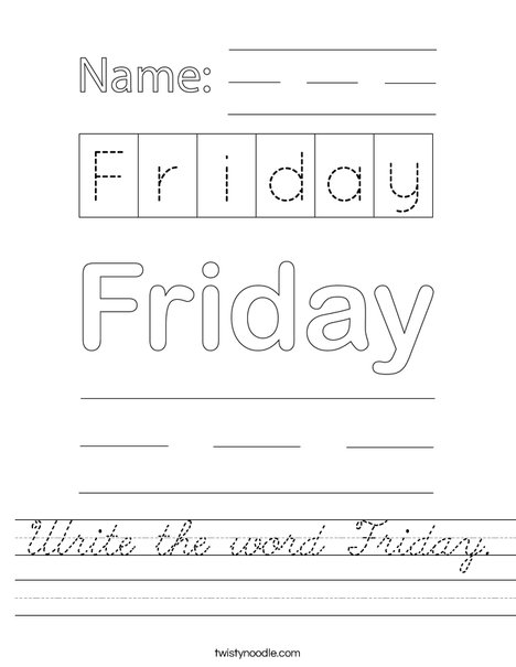 Write the word Friday. Worksheet