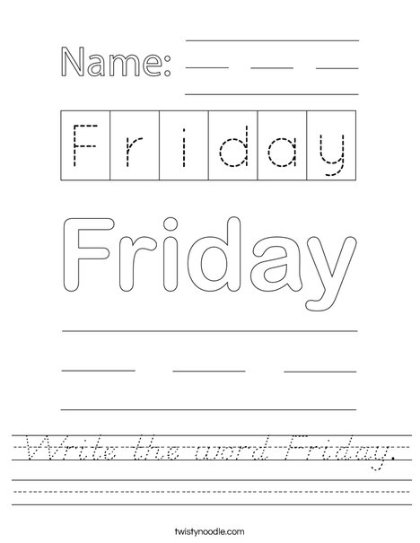 Write the word Friday. Worksheet