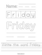 Write the word Friday Handwriting Sheet