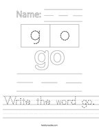 Write the word go Handwriting Sheet