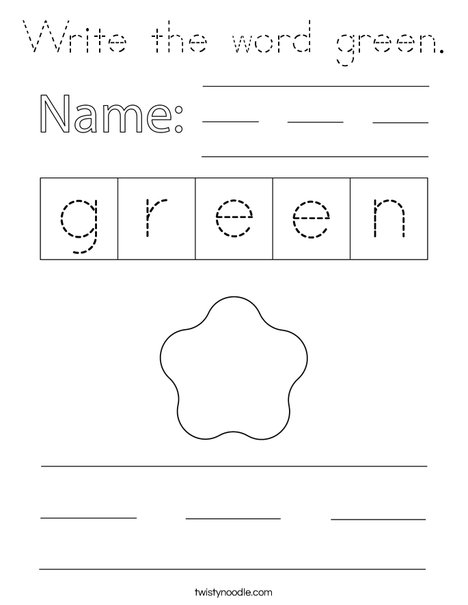 Write the word green. Coloring Page