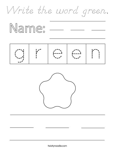 Write the word green. Coloring Page