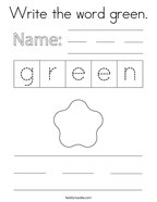 Write the word green Coloring Page