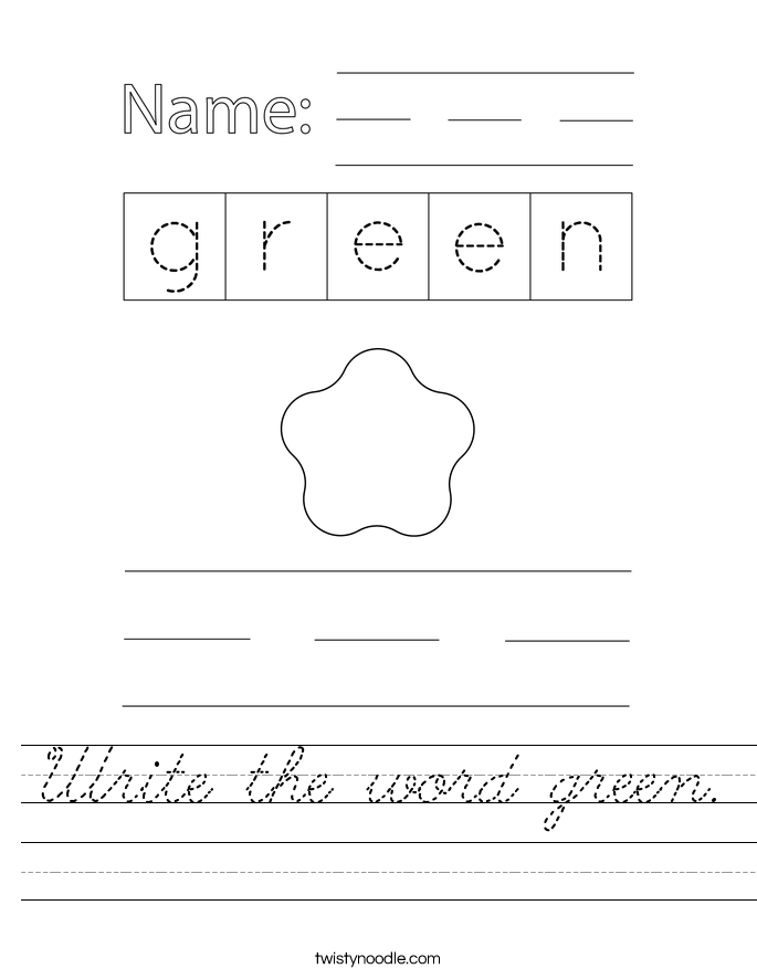 Write the word green. Worksheet