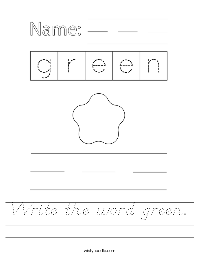 Write the word green. Worksheet