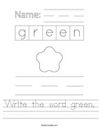 Write the word green Handwriting Sheet