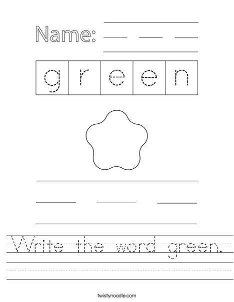 Write the word green. Worksheet