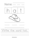Write the word hat. Worksheet