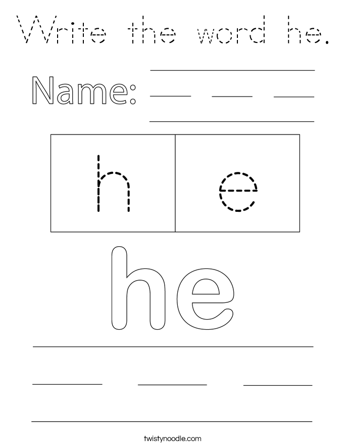 Write the word he. Coloring Page