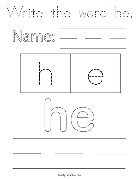 Write the word he. Coloring Page