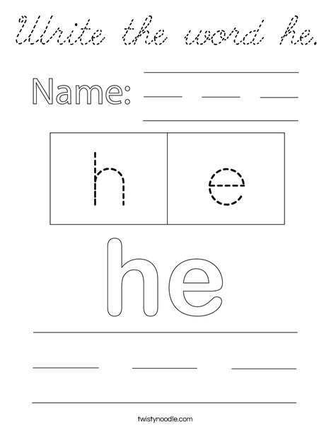 Write the word he. Coloring Page