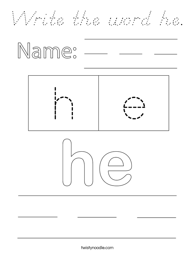 Write the word he. Coloring Page