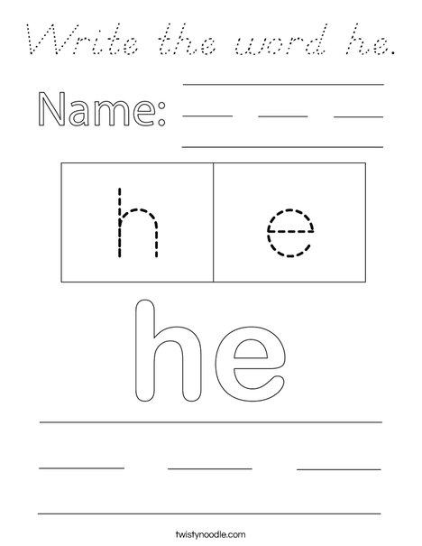Write the word he. Coloring Page