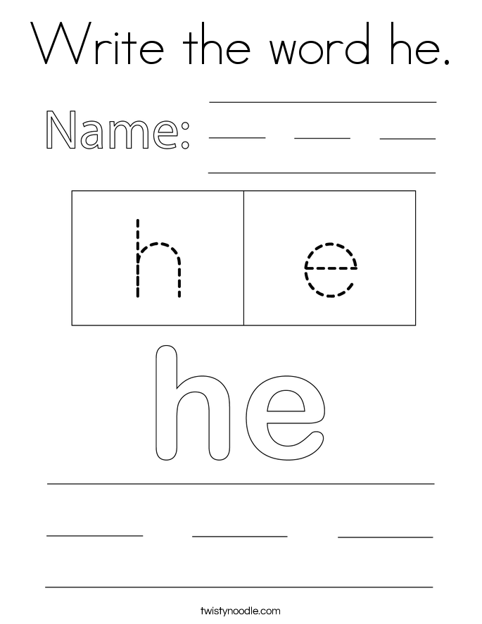Write the word he. Coloring Page