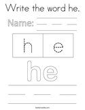 Write the word he Coloring Page