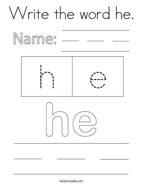 Write the word he. Coloring Page