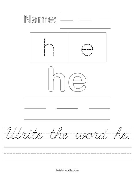 Write the word he. Worksheet