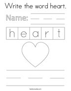 Write the word heart Coloring Page