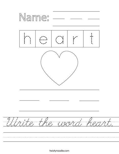 Write the word heart. Worksheet