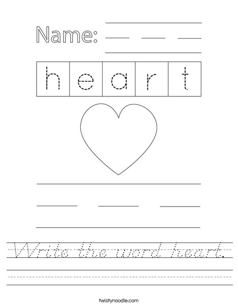 Write the word heart. Worksheet