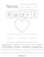 Write the word heart Handwriting Sheet