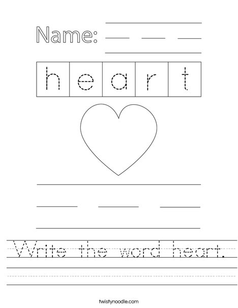 Write the word heart. Worksheet