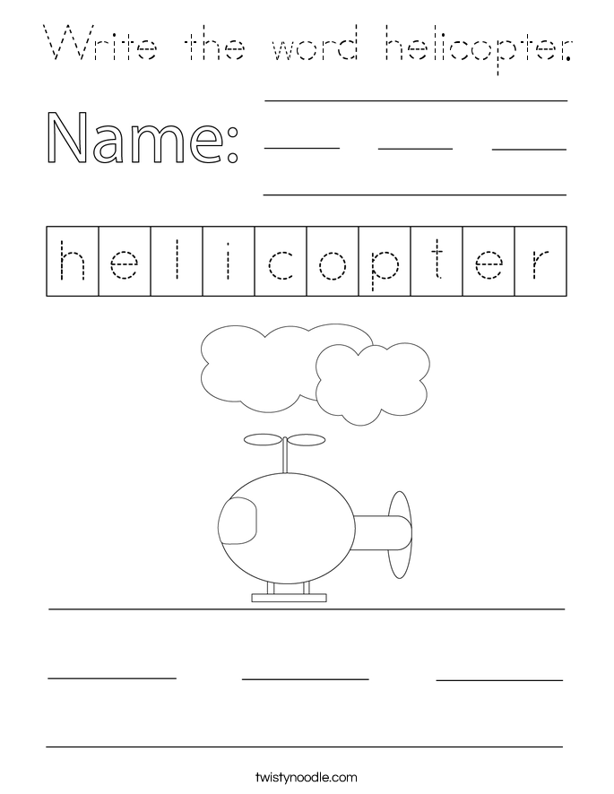 Write the word helicopter. Coloring Page