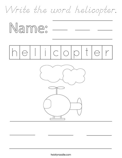 Write the word helicopter. Coloring Page