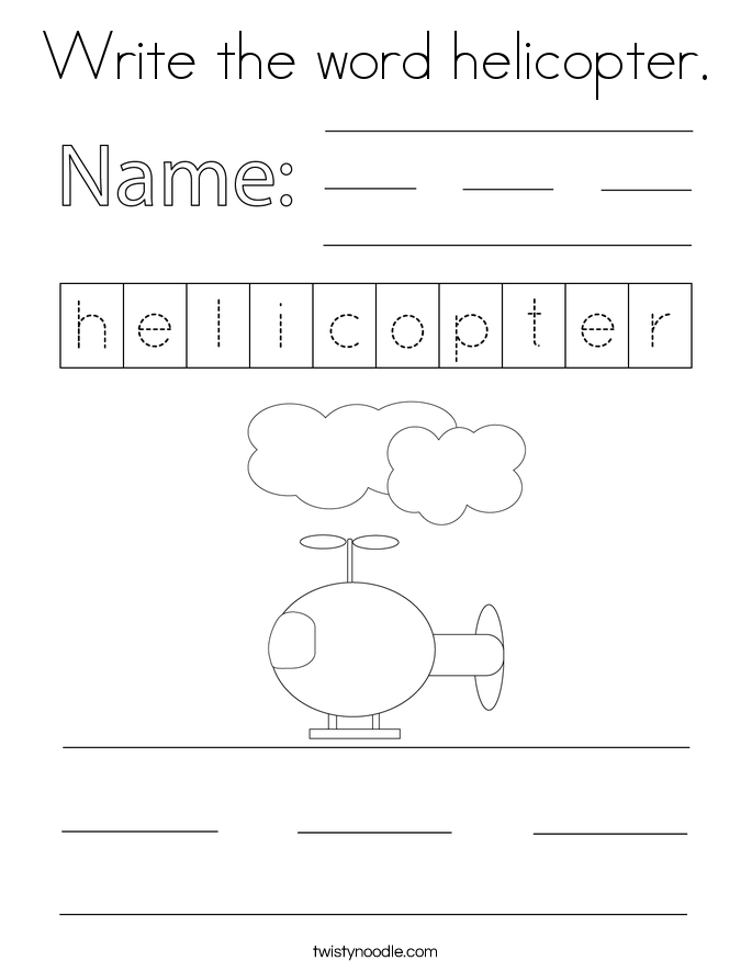 Write the word helicopter. Coloring Page