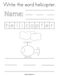 Write the word helicopter. Coloring Page