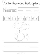 Write the word helicopter Coloring Page