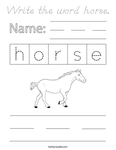 Write the word horse. Coloring Page