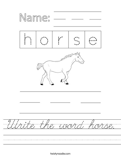 Write the word horse. Worksheet