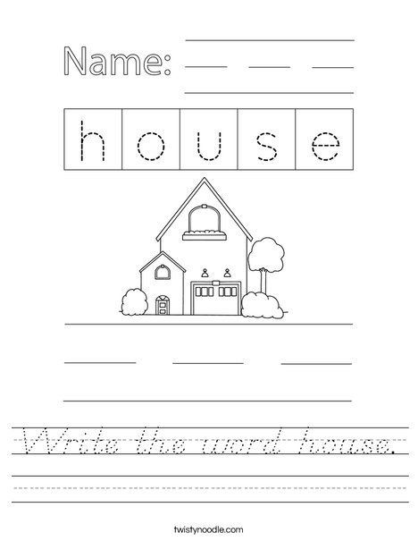 Write the word house. Worksheet