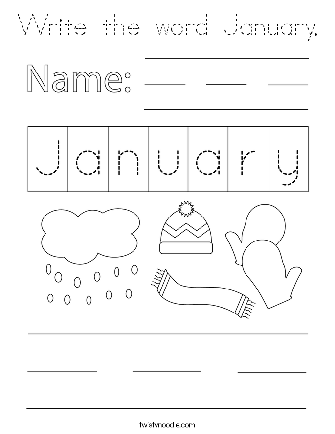 Write the word January. Coloring Page